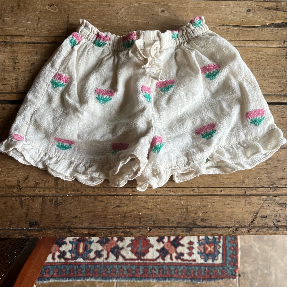 KIDS Zara Cream Shorts with Pink & Green Floral Trim